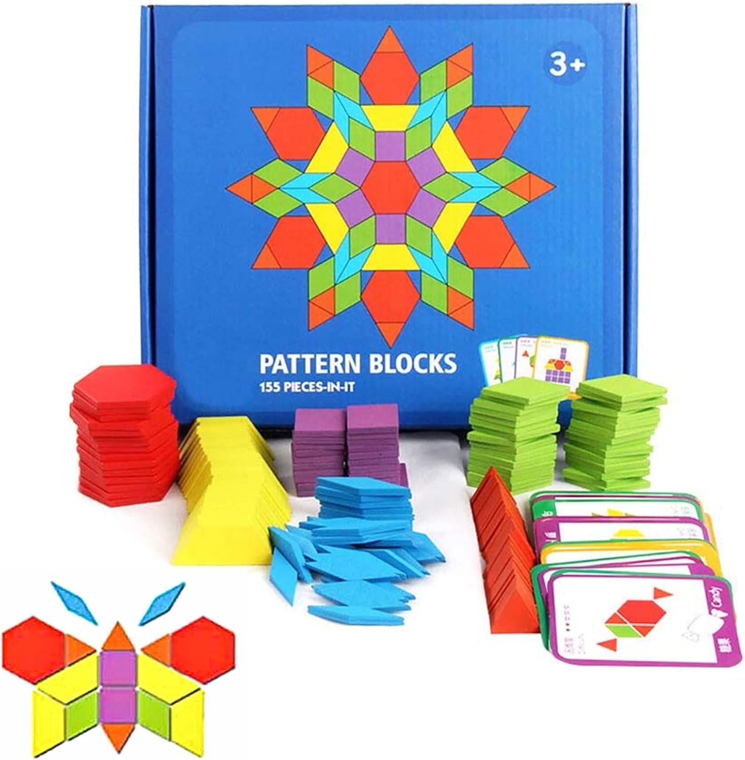 Montessori Wooden Geometric Shape Pattern Blocks Puzzle - 200 Pcs