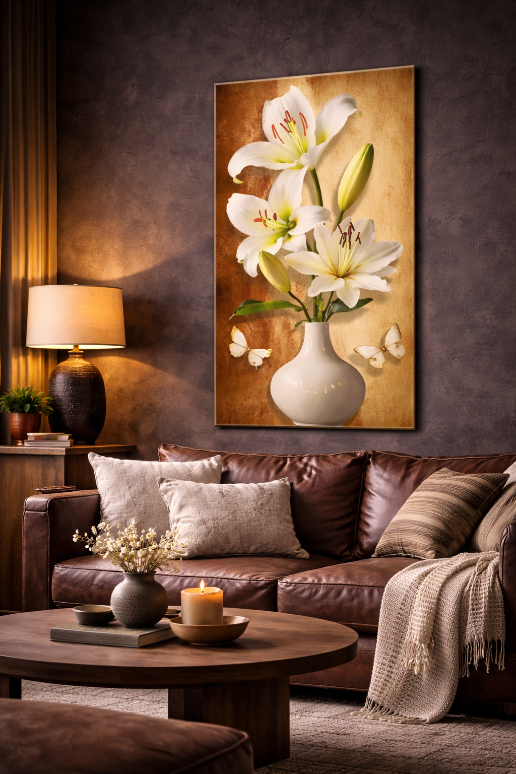Elegant White Lily Floral Wall Poster Sticker – 4 by 2 Feet