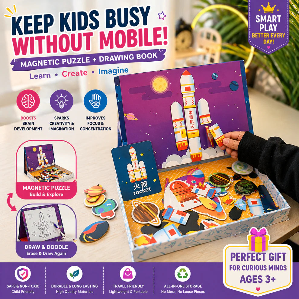 Magnetic 3D Puzzle Board with Marker For Kids Learning, Creativity & Cognition Development