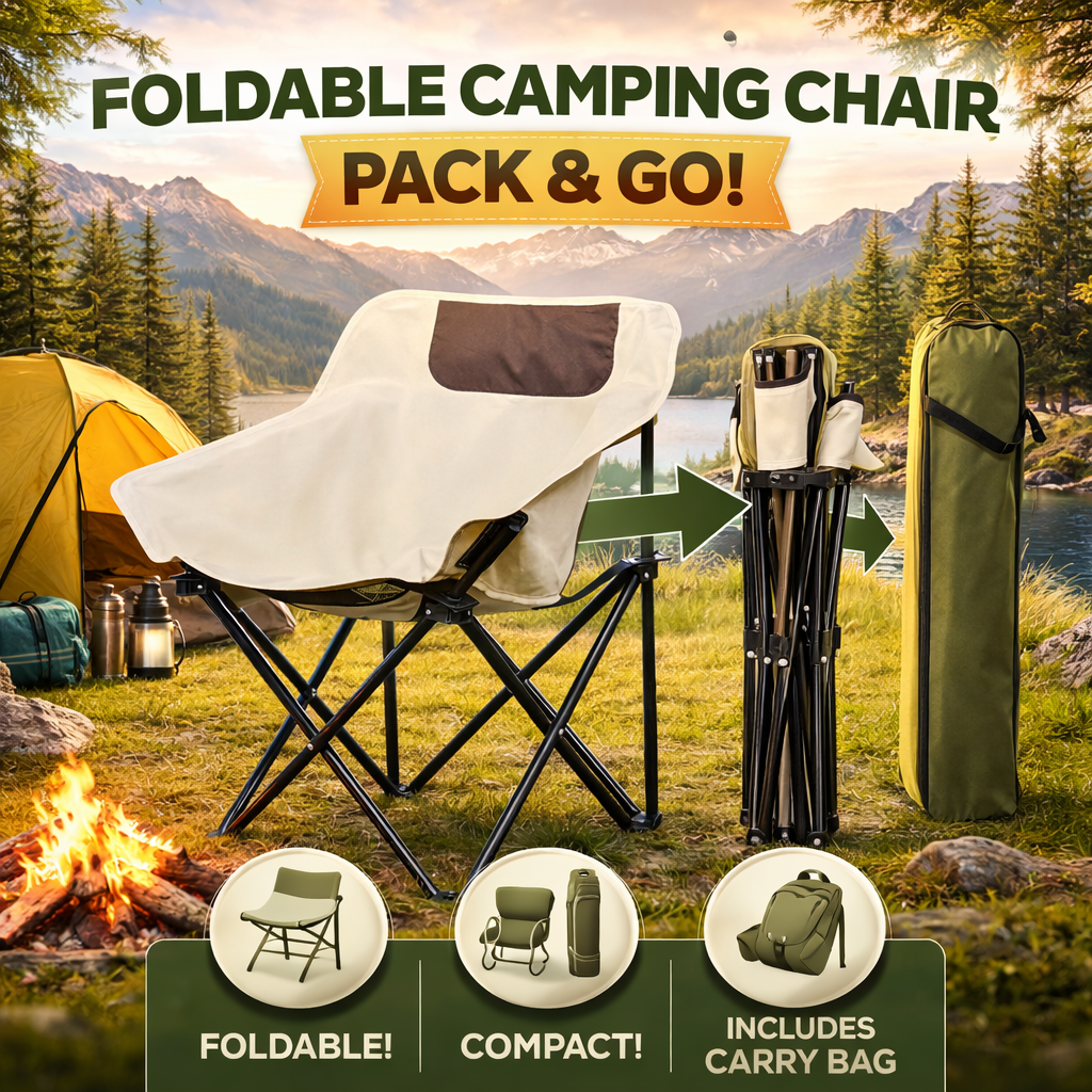 Foldable Lightweight Camping Chair With Pocket & Carry Bag