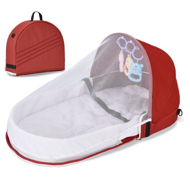 Portable Newborn Baby Bed with Toys Mosquito Net - Foldable Travel Infant Bed