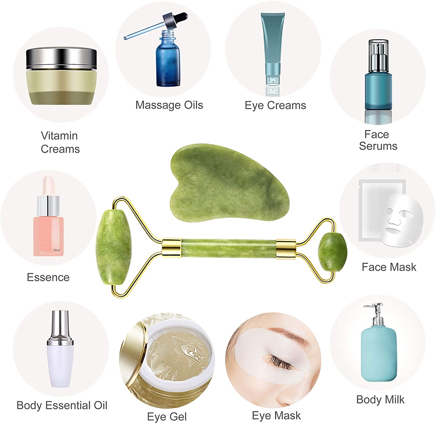 Natural Jade Roller With Gua Sha