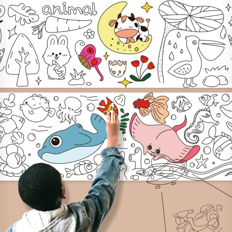 Children Coloring Paper Animal Graffiti Scroll Coloring Painting