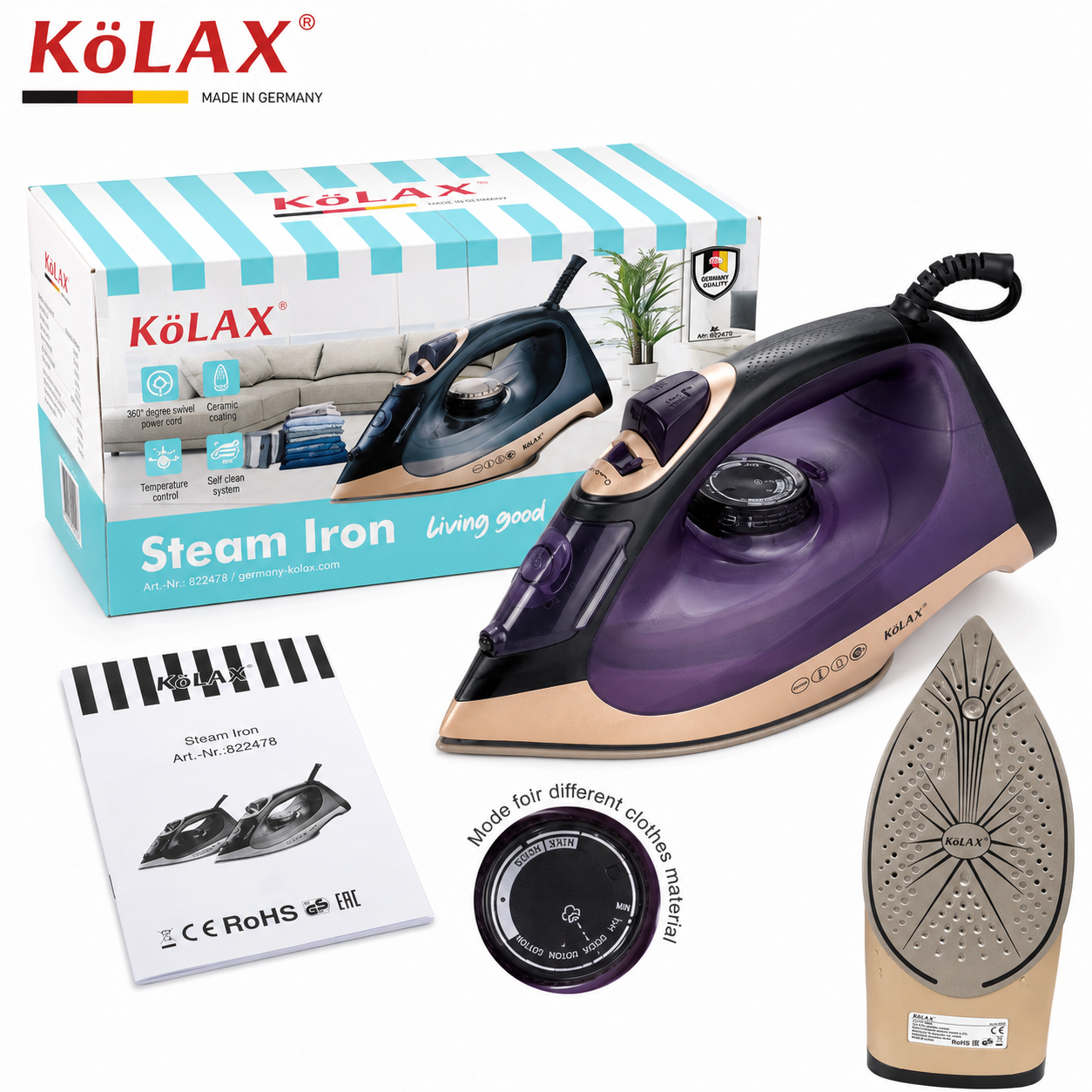 KoLAX Steam Iron- 2400W - Made in Germany