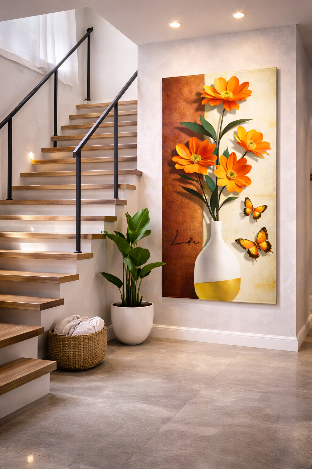 3D Vibrant Orange Floral Wall Poster Sticker - 4 by 2 Feet