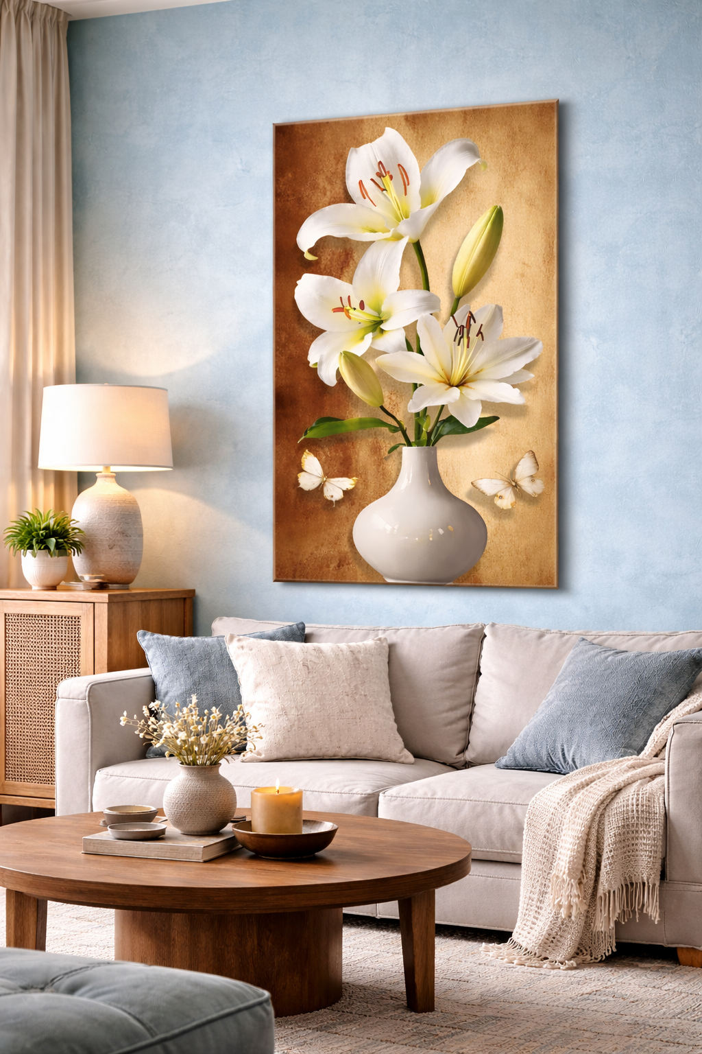Elegant White Lily Floral Wall Poster Sticker – 4 by 2 Feet