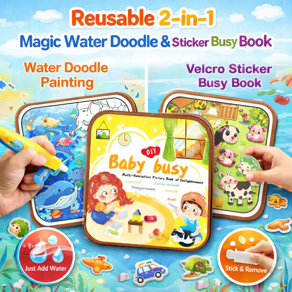Reusable 2-in-1 Magic Water Doodle Drawing Busy Book for Kids