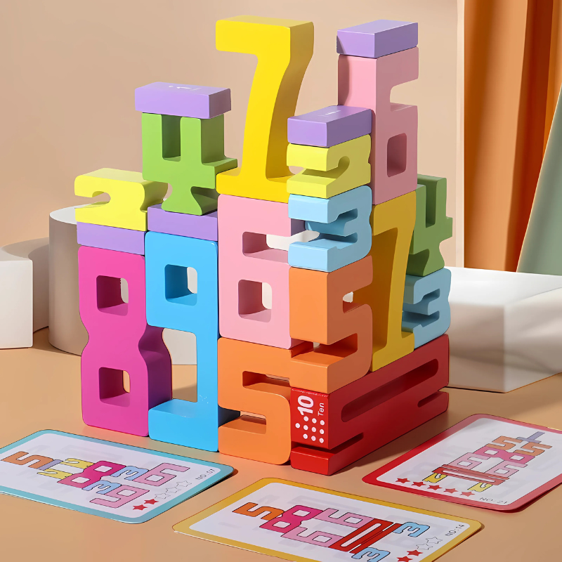 Wooden Number Stacking Blocks For Early Math Learning