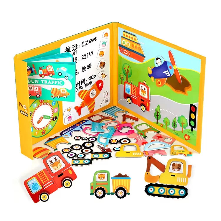 Montessori 3D Magnetic Puzzle Book With White Board & Marker