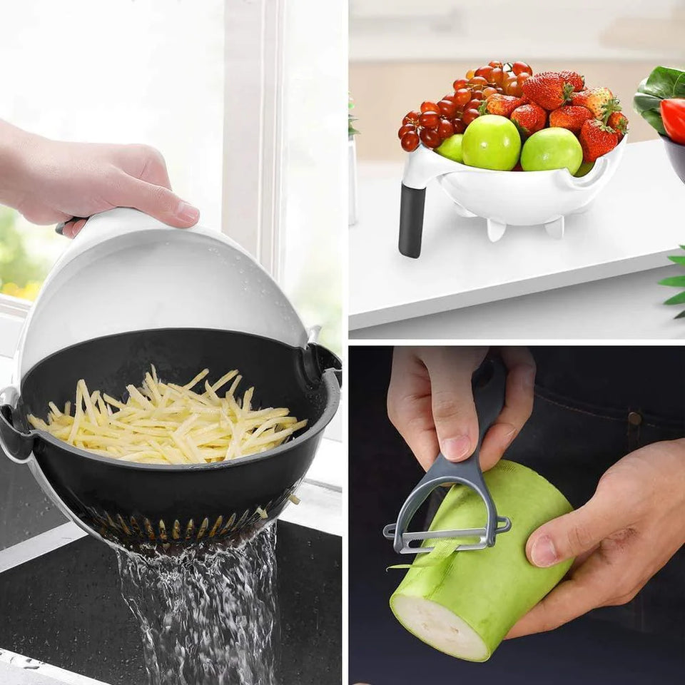 9 in 1 Multifunctional Vegetable Cutter With Drain Basket