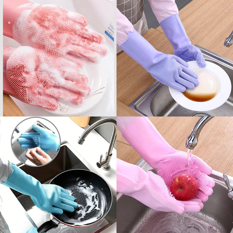 Multipurpose Silicone Dish Washing Gloves With Scrubber