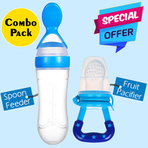 Combo Pack Baby Spoon Feeder Bottle With Baby Fruit Pacifier (90ML Bottle)
